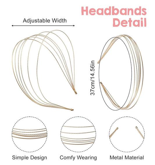2Pcs Metal Headbands for Women, Silver & Gold Thin Metal Headbands for Women Multi Layers Double Headband, V1259-DP01-G-00031