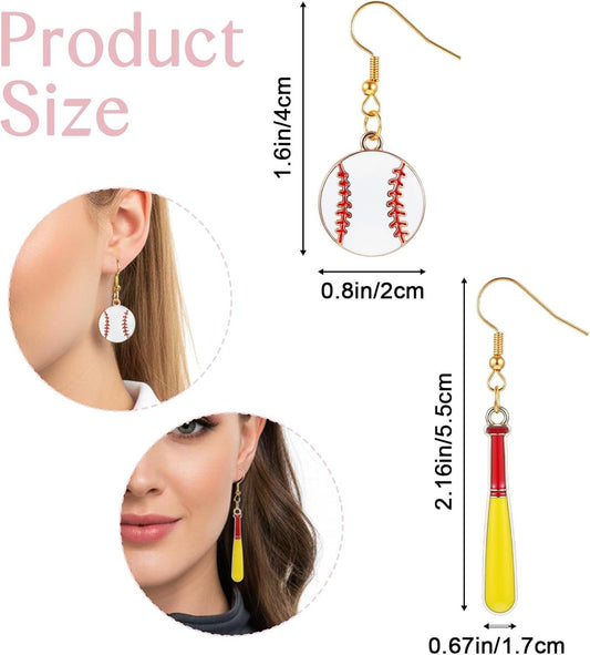 Baseball Earrings, Dangle Baseball Earrings for Women, Sports Jewelry Softball Player Gift (White, Yellow and V1259-DP01-G-00036