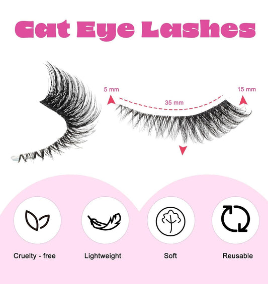5 Pair Fox Eye Lashes, Fox-Eye Faux Mink Set Reusable Cat Eye Lashes, Wispy Lightweight Strips for Daily & V1259-DP01-G-00058