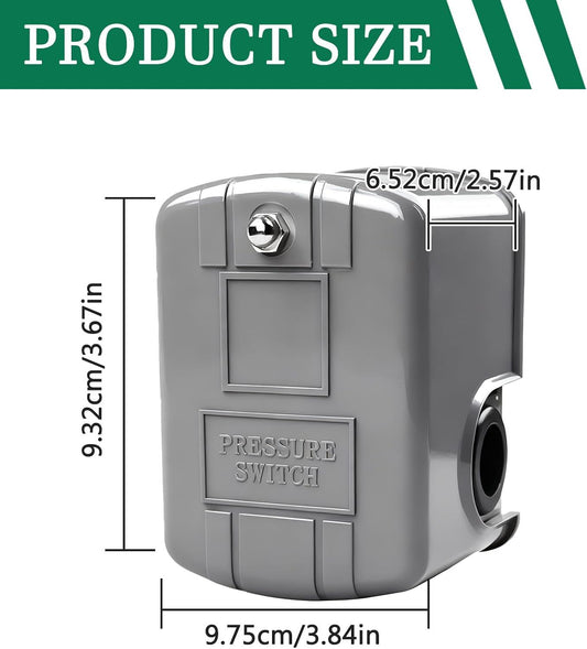 Automatic Water Pump Pressure Switch 40-60 PSI, Adjustable Differential, 1/4" NPT Connection, Durable Grey V1259-DP01-G-00092