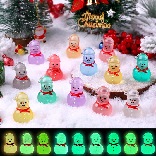 48 Pcs Christmas Mini Luminous Resin Snowman, 9 Colors Mini Resin Snowman Tiny Little Small Snowmen Glow in V1259-DP01-H-00095