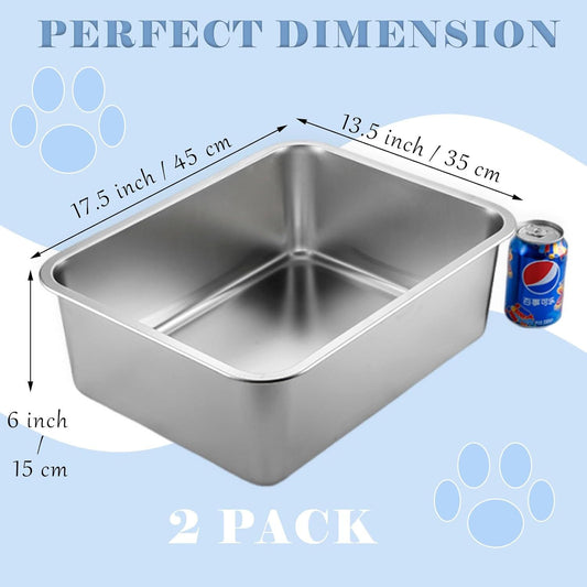 2 Pack Stainless Steel Cat Litter Box - High Side Metal Cats Toilet Large Rust Proof Litter Pan with Non V1259-DP01-I-00014
