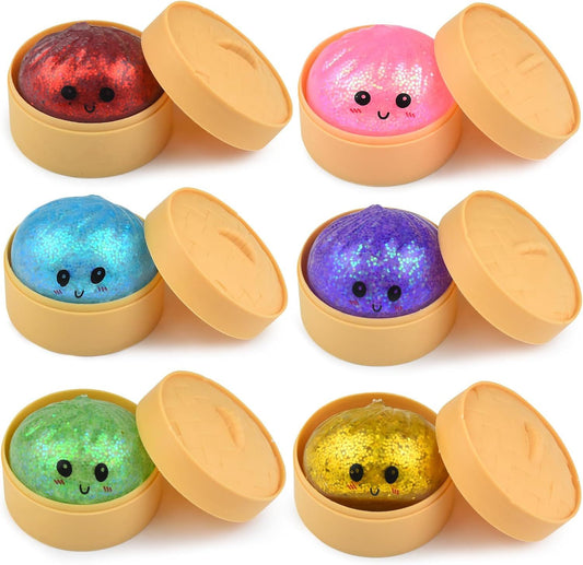 6 PCS Glitter Smiling face Colorful Dumpling Stress Balls Fidget Sensory Toy,Squeeze Dough Ball Stress Relief V1259-DP01-I-00046