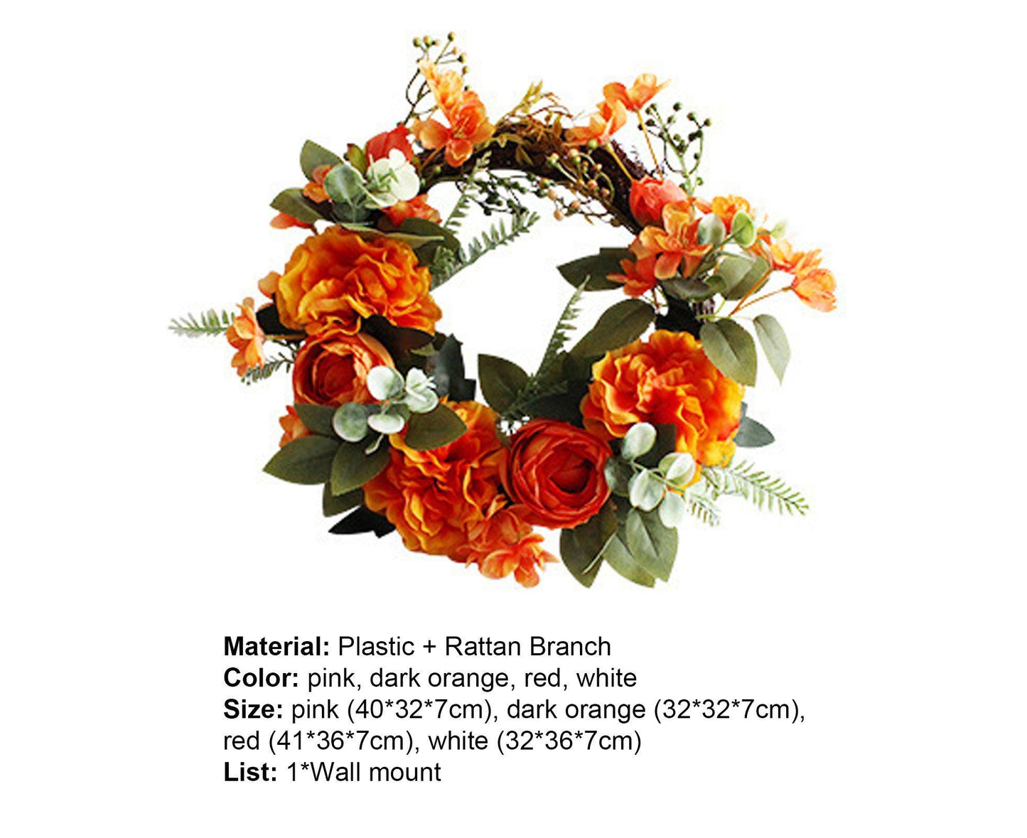 Hanging Wreath Exquisite Anti-deform Plastic Imitation Peony Flower Garland Pendant for Wedding-Dark Orange V1263-JX-1026