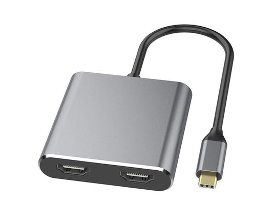 2 in1 Type C to Dual HDMI-compatible Adapter 4K Cable Cord 60HZ High Clarity Converter for Macbook Grey V1263-JX-1038