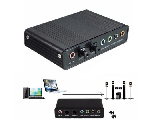 6 Channel USB 2.0 External 5.1 Optical S/PDIF Audio Sound Card Adapter for Win7 Black V1263-JX-1052