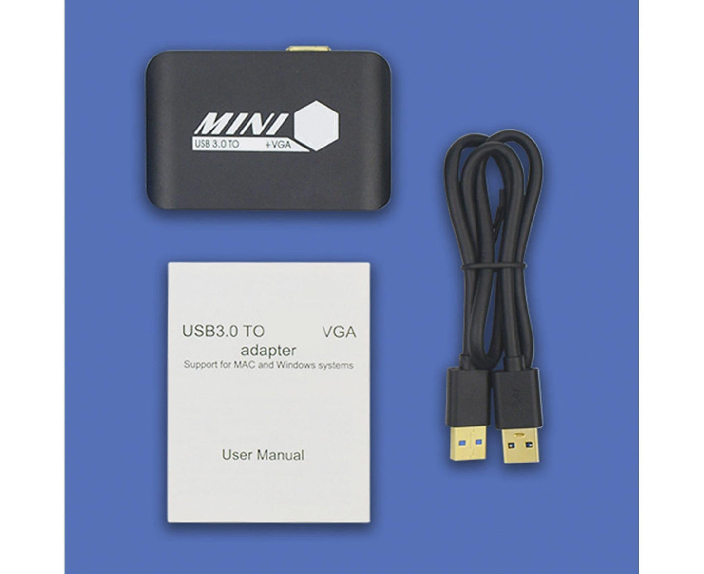 Compact 1080P USB3.0 to HDMI-compatible+VGA Adapter Video Converter for Laptop Computer Black V1263-JX-1063