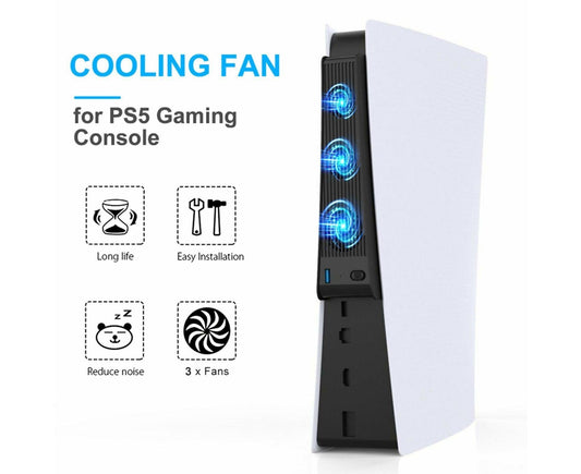 Portable 3 Fans Game Console Cooling Fan Playstation Accessories for PS5 DE/UHD Version Black V1263-JX-1085
