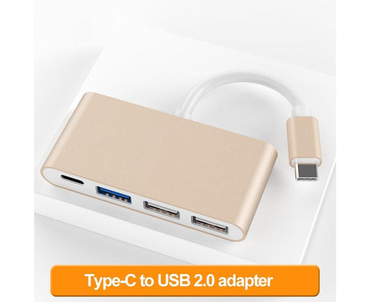Portable 4 in 1 Type-C to USB 2.0 3.0 Converter Adapter Hub Cable for MacBook Silver V1263-JX-1086