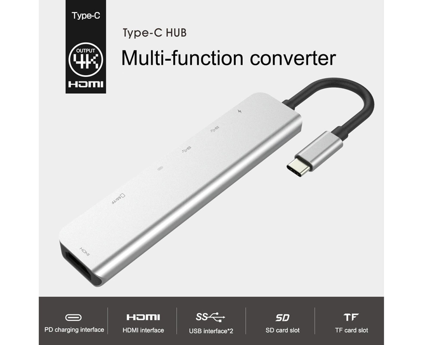 Type-C Hub Docking Station High Speed Multifunctional 7 in 1 USB 3.0 HDMI-compatible PD USB TF Laptop for V1263-JX-1098
