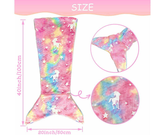 Mermaid Blanket Glow in The Dark Sleeping Bag Babies Birthday Gift Daughte-Pink Tie Dye V1263-JX-1188