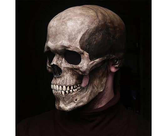 Unisex Creepy Halloween Skull Mask with Moving Jaw Entire Head Full Head Latex Helmet - Dark V1263-JX-1196