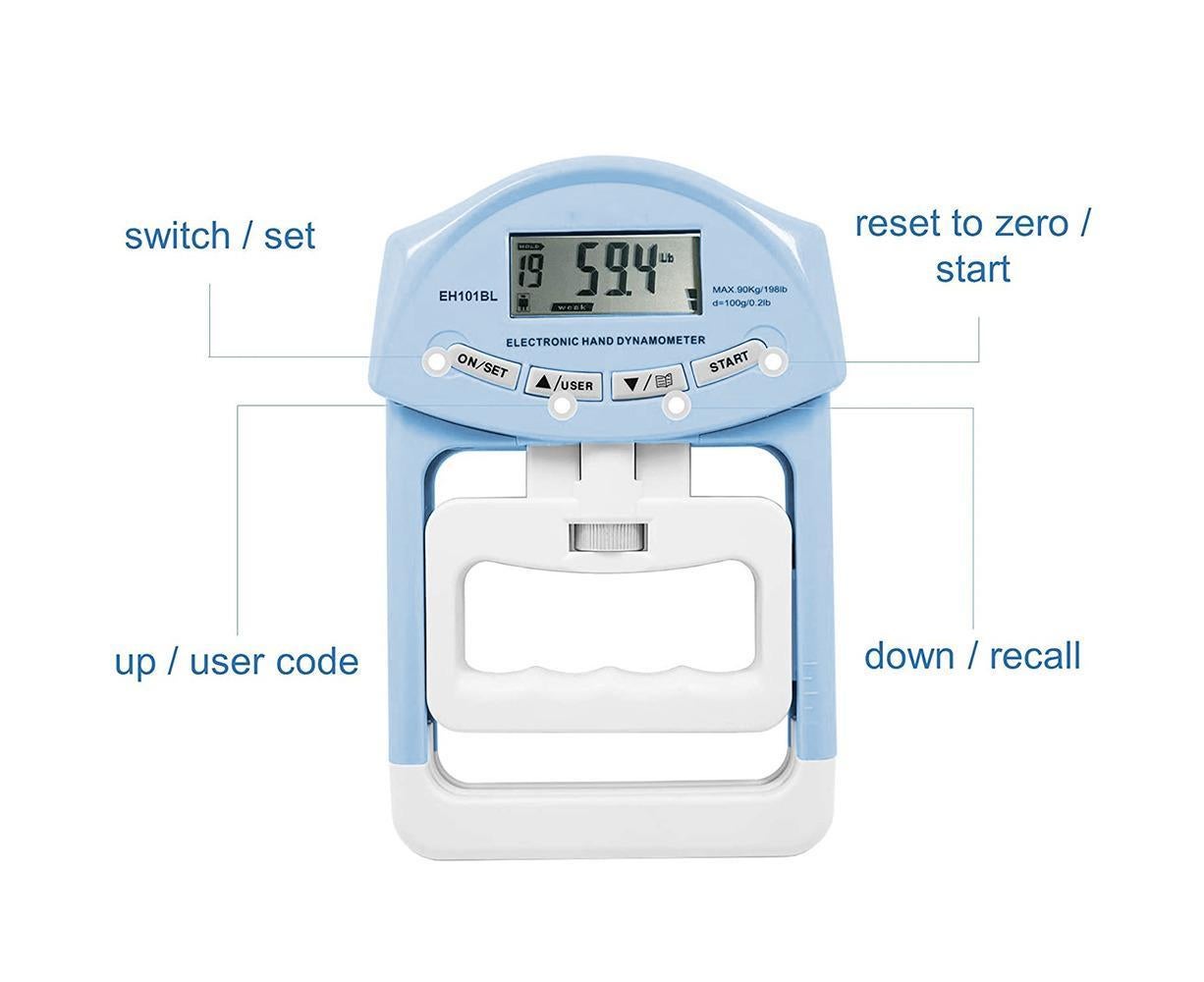 Digital Hand Dynamometer Grip Strength Measurement Meter Auto Capturing Electronic Hand Grip Power - Blue V1263-JX-1213