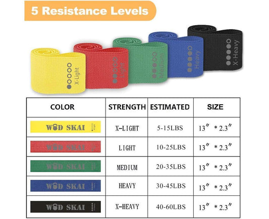 Resistance Exercise Fabric Bands, Non-Slip Booty Workout Bands for Legs & Butt and Glutes, 5 Levels Fitness V1263-JX-1228
