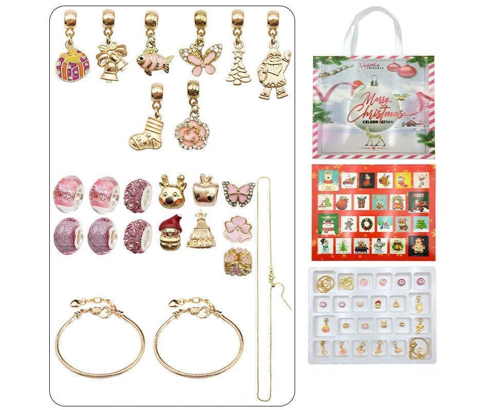 24 DAYS Christmas Advent Countdown Calendar Bracelets Set DIY Charm Bracelet Making Kit for Gift V1263-JX-1325