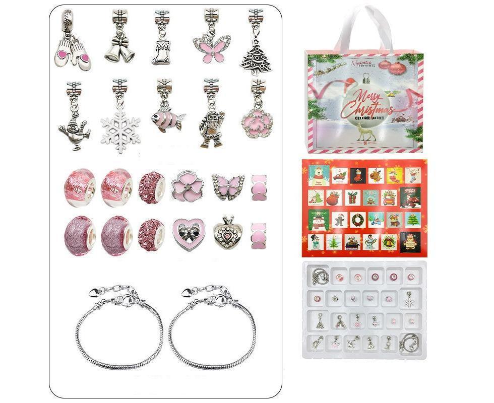 24 DAYS Christmas Advent Countdown Calendar Bracelets Set DIY Charm Bracelet Making Kit for Gift V1263-JX-1326