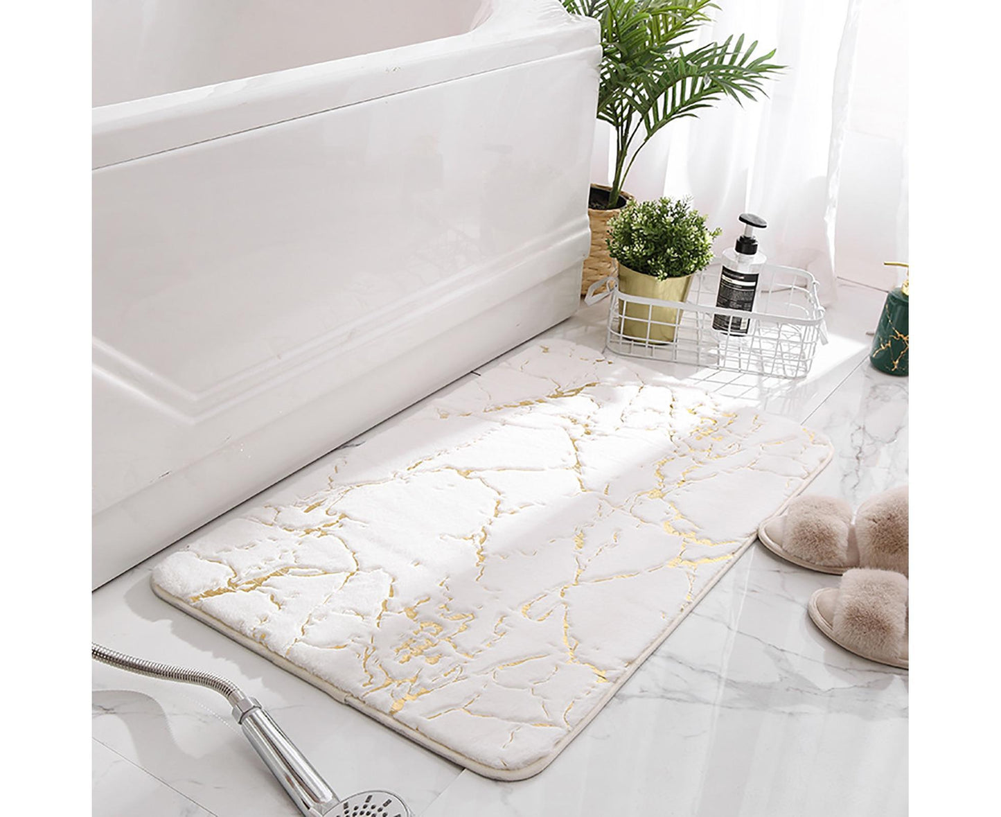 Floor Mat Anti-slip Water Absorbent Polyester Rectangular Door Carpet Cushion for Daily Use-Milky White V1263-JX-1423