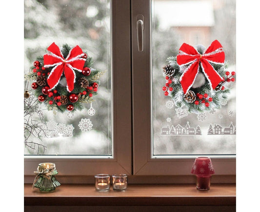 Christmas Decoration Wreath for Front Door, Wall Hanging Snowball Red Berry Pine Cone Garland Ornament for V1263-JX-1542