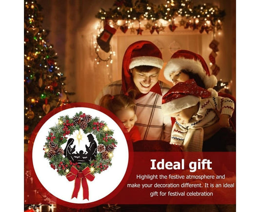 Christmas Wreath Christmas Ornament Decoration Holy Family Set Led Lights Candle Front Door Wall Christmas V1263-JX-1544