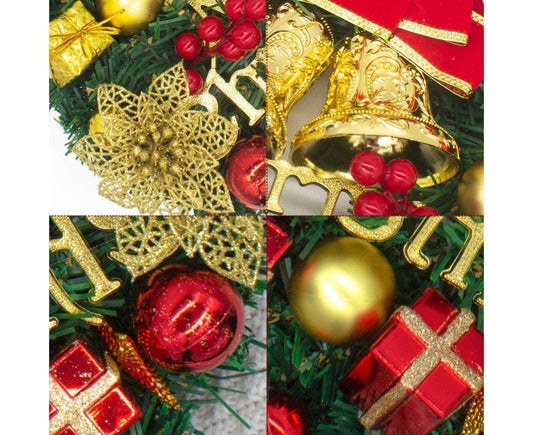 Christmas Wreath Merry Christmas Front Door Ornament Wall Artificial Pine Garland for Party Decor - red - 30cm V1263-JX-1554