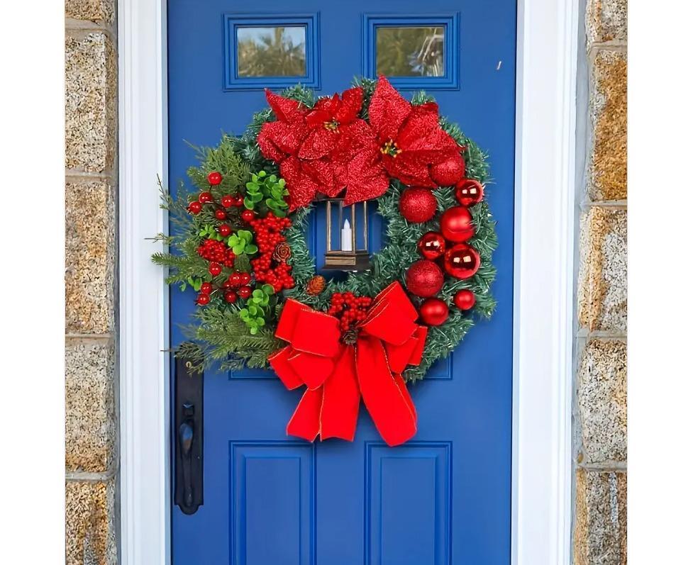 45cm Christmas Wreath with LED Light, Christmas Decoration, Artificial Christmas Wreath V1263-JX-1602
