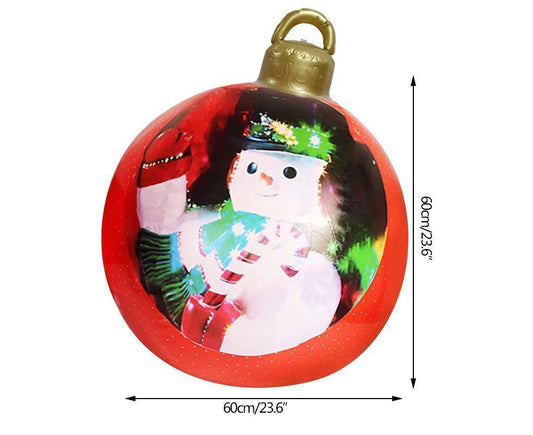 60cm Giant Inflatable Christmas Ball, PVC Decoration Ball for Outdoor, Holiday, Patio, Porch (Red Stripes) V1263-JX-1607