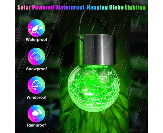 12Pack Outdoor Hanging Solar Lights - Cracked Glass Solar Lights Waterproof LED Decorative Ball Lights Tree V1263-JX-1617