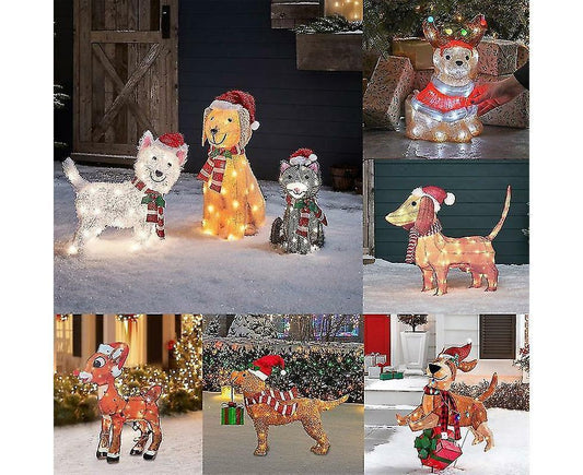 2D Christmas Dog With Led Lights Yard Decoration With Acrylic Garden Stake V1263-JX-1631