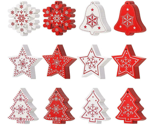 60 Pcs Christmas Wood Hanging Ornaments Wood Slices Christmas Tree Decoration for Party Christmas Tree V1263-JX-1650