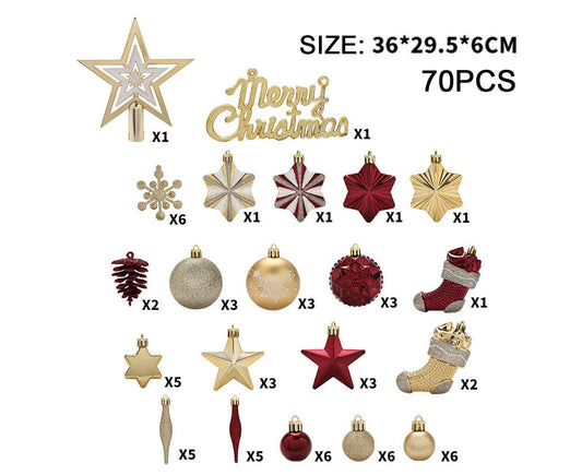 70pcs Red Gold Christmas OrnamentsShatterproof Christmas Tree Balls Set Plastic Xmas Ornaments for Holiday V1263-JX-1654