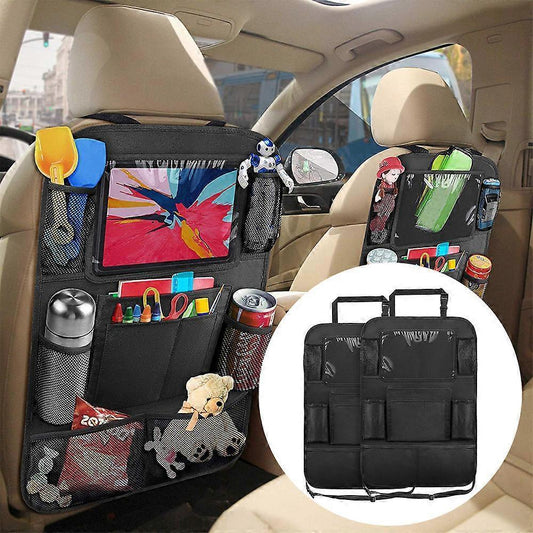 Car Back Organizer with Touch Screen Tablet Holder + 9 Storage Pockets Kick Mats Back Protectors Great Travel V1263-JX-1746