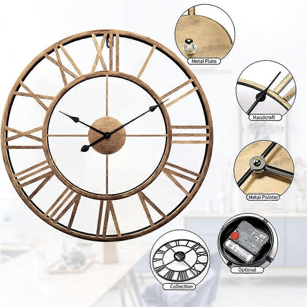 Decor Wall Clock European Retro Clock with Large Numerals Indoor Silent Battery Operated Metal Clock V1263-JX-1819