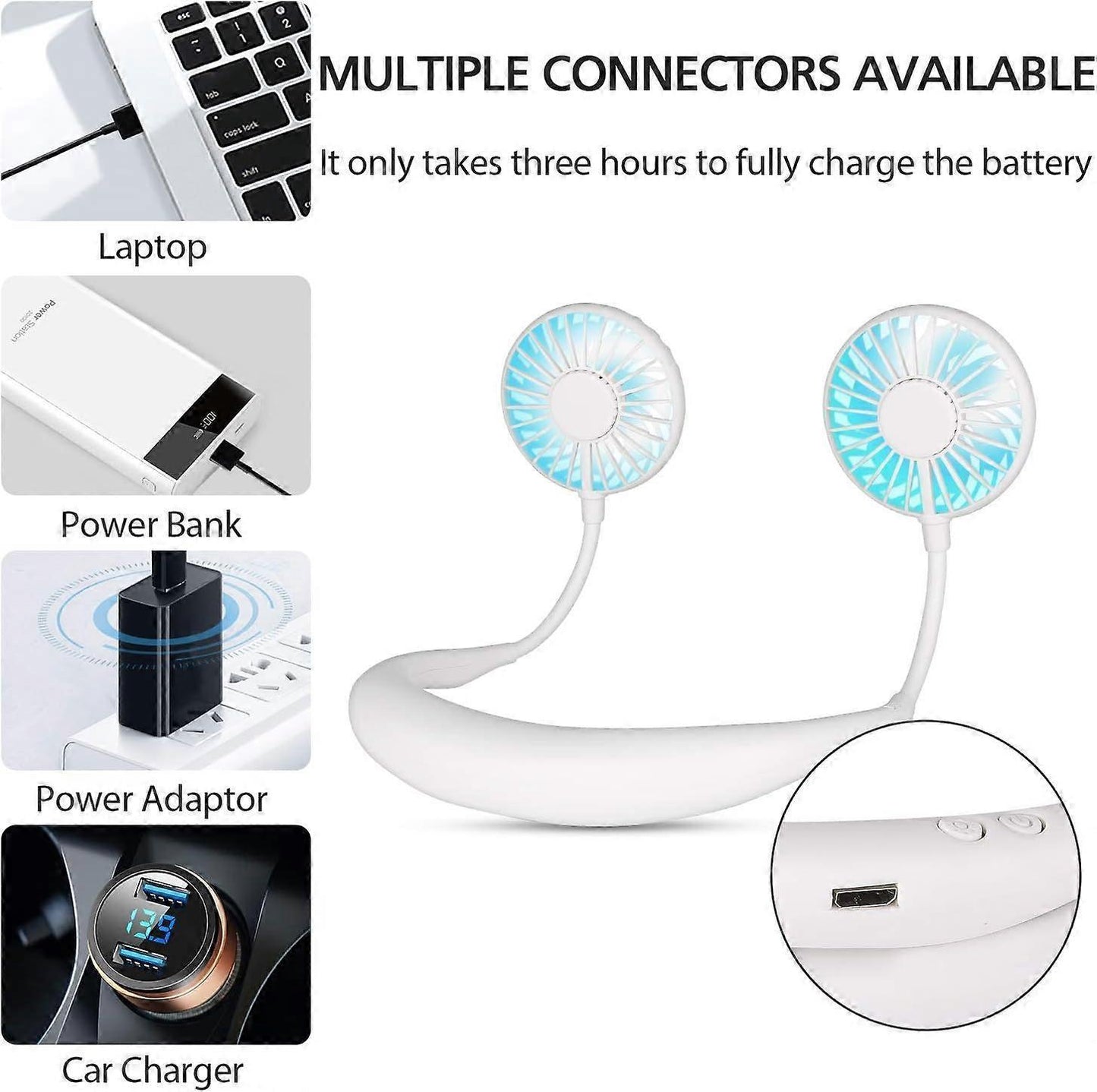 Hanging Neck Aromatherapy Fan Portable 3000mAh Battery Rechargeable Mini USB Personal Fan-White V1263-JX-1825