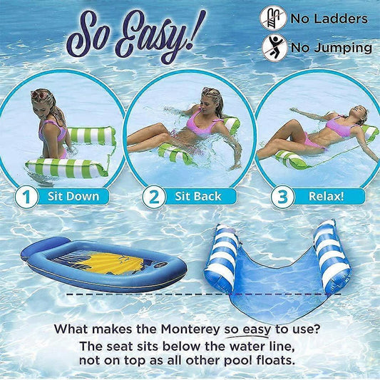 Inflatable floating bed, water hammock 4-in-1 lounge chair pool lounge air mattress pool-blue, 130*68 cm V1263-JX-1832