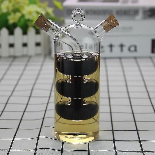 2-in-1 Double Layer Bottle Sauce Oil Vinegar Glass Bottle Condiment Seasoning Sealed Kitchen V1263-JX-1947
