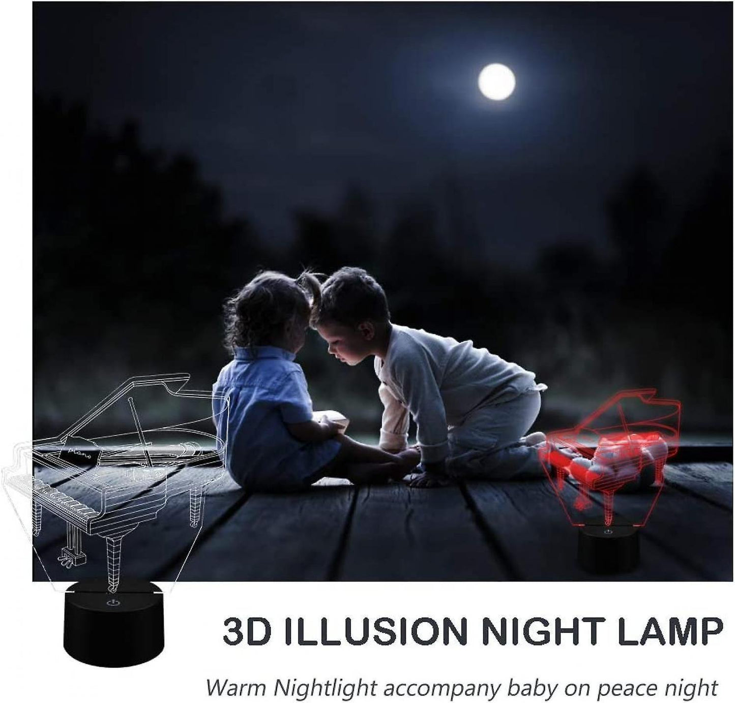 3D Lamp Illusion Piano Night Light Decor 16 Colors V1263-JX-1991
