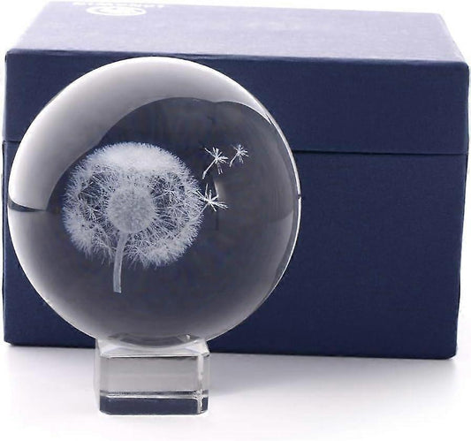 3D Dandelion Crystal Ball PaperweightLaser Engraved Glass Sphere Display Globe Meditation Ball Home Decor V1263-JX-2037