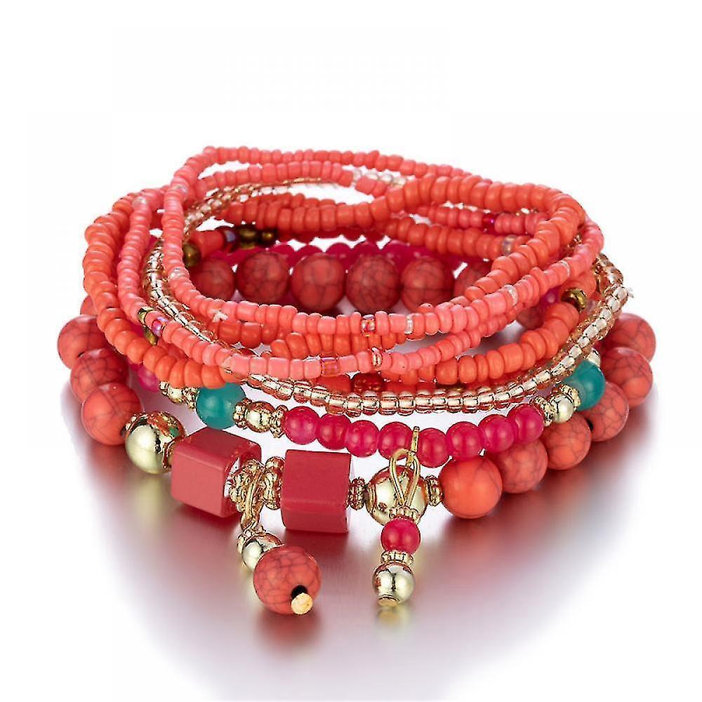 1 Pcs Bohemian Stackable Bead Bracelets, Women's Stretch Multilayer Crystal Beaded Lucky Protection Evil Eye V1263-JX-2049