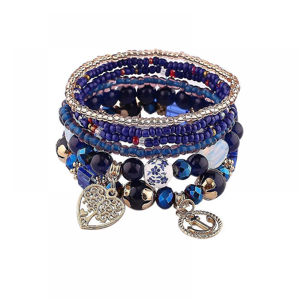1pcs Bohemian Beaded Multilayer Bracelet - Stackable Beaded Strand Stretch Bangles Sparkly Crystal Mix, V1263-JX-2057