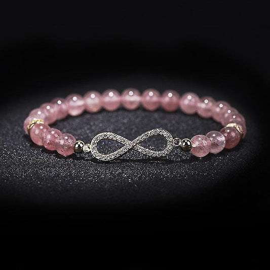 Natural Strawberry Healing Bracelet Women's Girl's Crystal Round Bead Zircon Hand Chain V1263-JX-2100