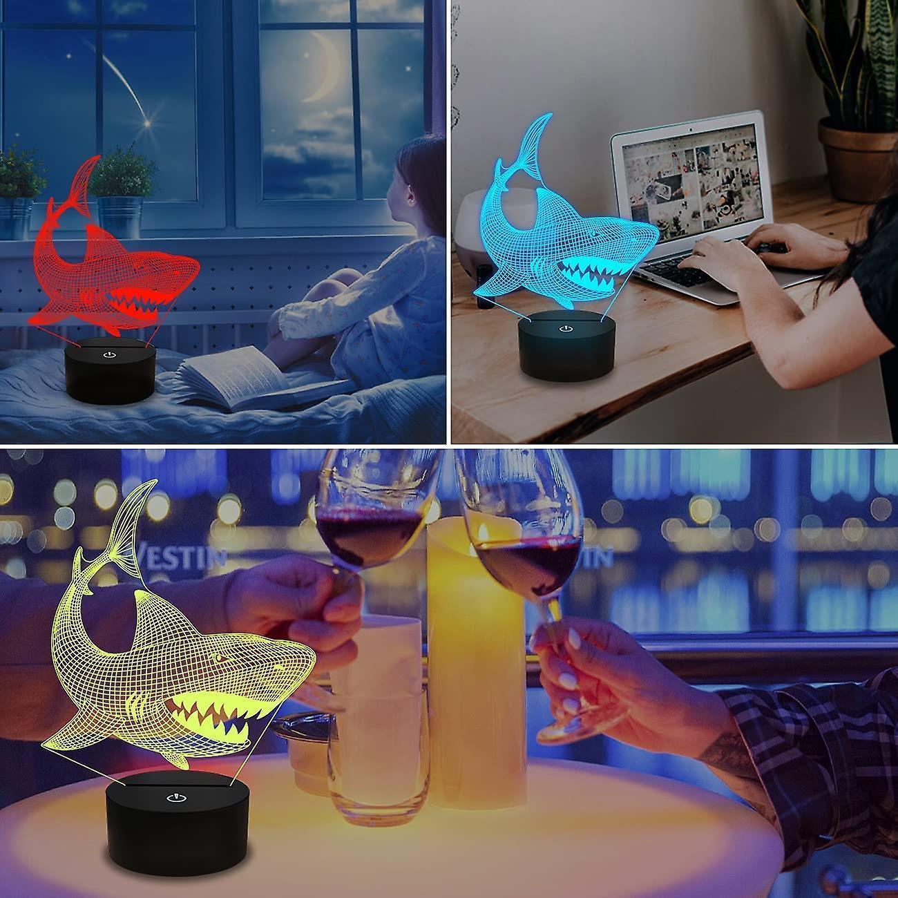 Shark 3D Illusion Night Light Animal Touch Table Desk Lamp, With Remote Control V1263-JX-2122
