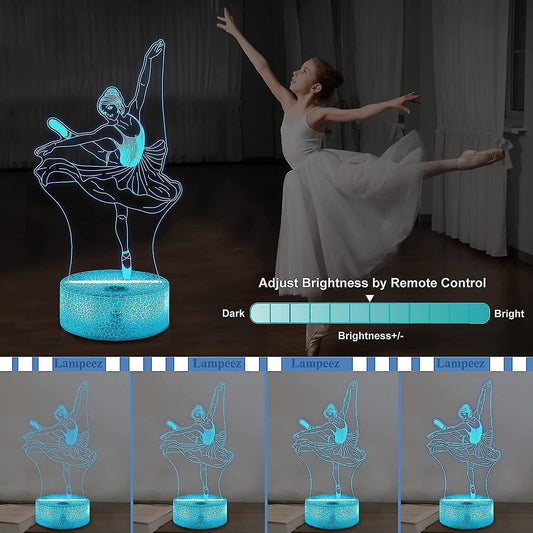 JUSCH Cute Dancing Dancer Ballet Girl Ballerina 3D Optical Illusion LED Bedroom Decor Sleep Table Lamp with V1263-JX-2130