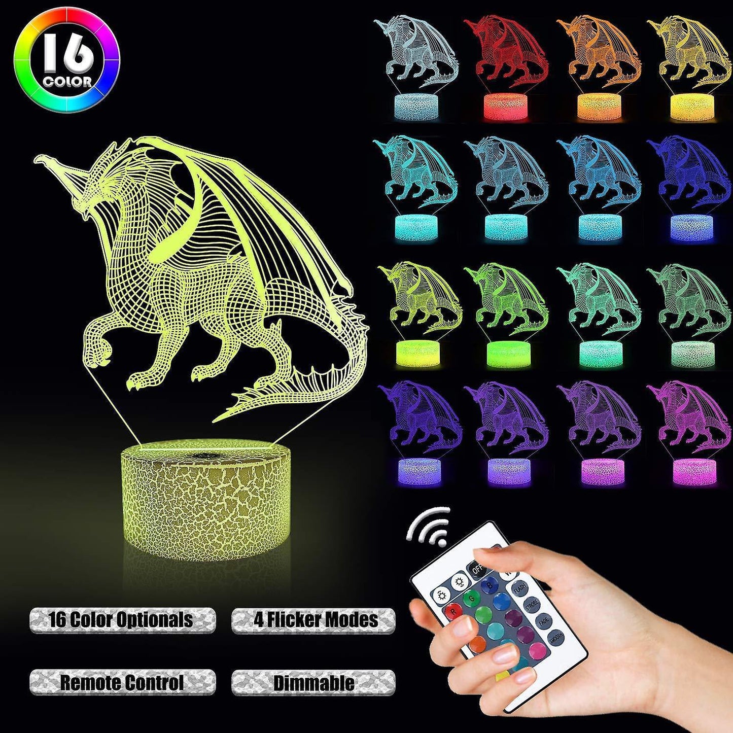 3D Dragon Lamp Night Light 3D Illusion lamp 16 Color V1263-JX-2135