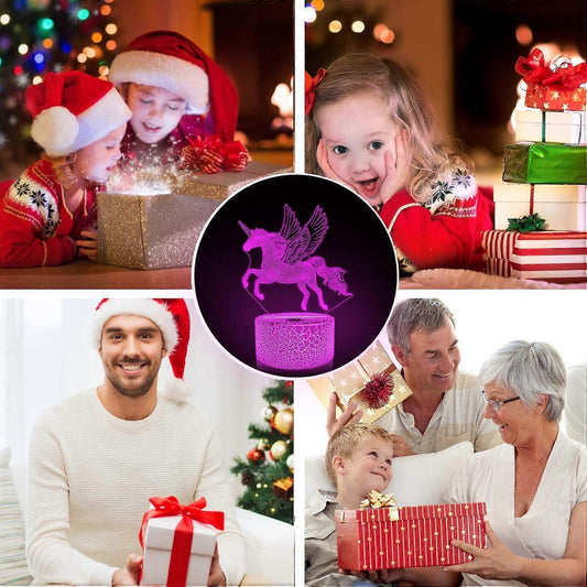 Unicorn Gifts for Grils3D Illusion Night Light Bedside Lamp wtih Remote Control 16 Colors Changing Dim V1263-JX-2144