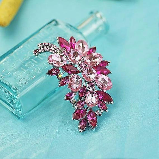 Created Crystal Fashion Brooch Pin Wedding Feather Brooches for Women-Rosered V1263-JX-2164