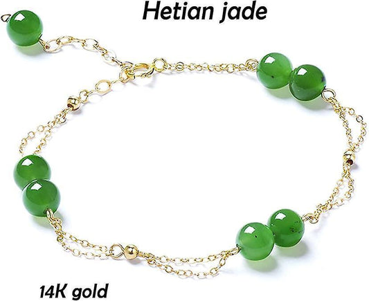 Feng Shui Hetian Jasper Bracelet Wealth Bracelet With 14k Gold Natural Authentic Green Gem Crystal Reiki V1263-JX-2181