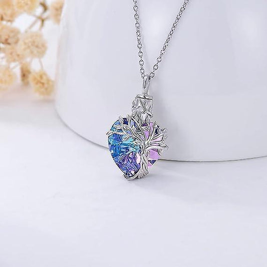 Heart Tree Of Life Urn Necklace For Ashes Sterling Silver Cremation Jewelry With Crystal W/funnel Filler V1263-JX-2207