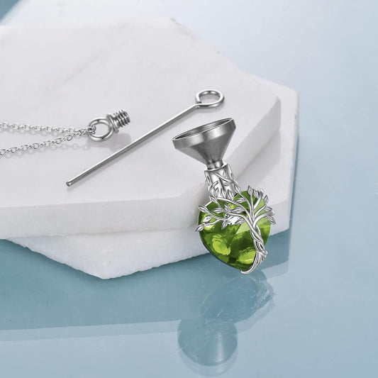 Heart Tree Of Life Urn Necklace For Ashes Sterling Silver Cremation Jewelry With Crystal W/funnel Filler V1263-JX-2209