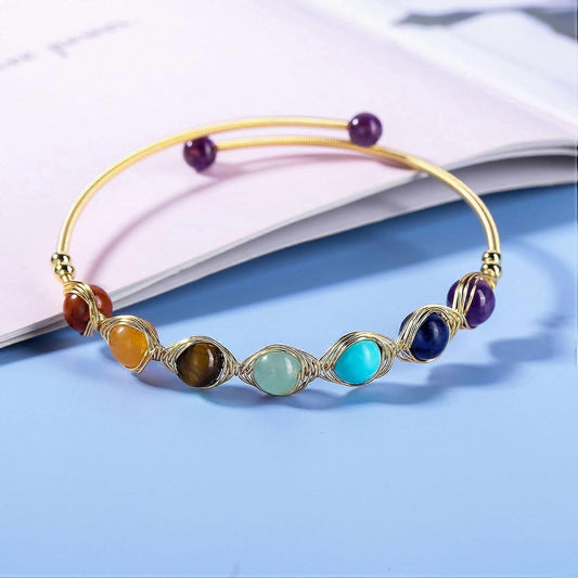 Heyone7 Chakra Crystal Yoga Meditation Bracelets for Women Girls 14K Gold Wire Wrapped Healing Crystals Stone V1263-JX-2210