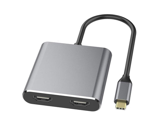 2 in1 Type C to Dual HDMI-compatible Adapter 4K Cable Cord 60HZ High Clarity Converter for Macbook - Grey V1263-JX-235